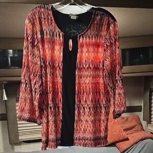 Bon Worth Red and Orange Relaxed 3/4 Sleeve Blouse
